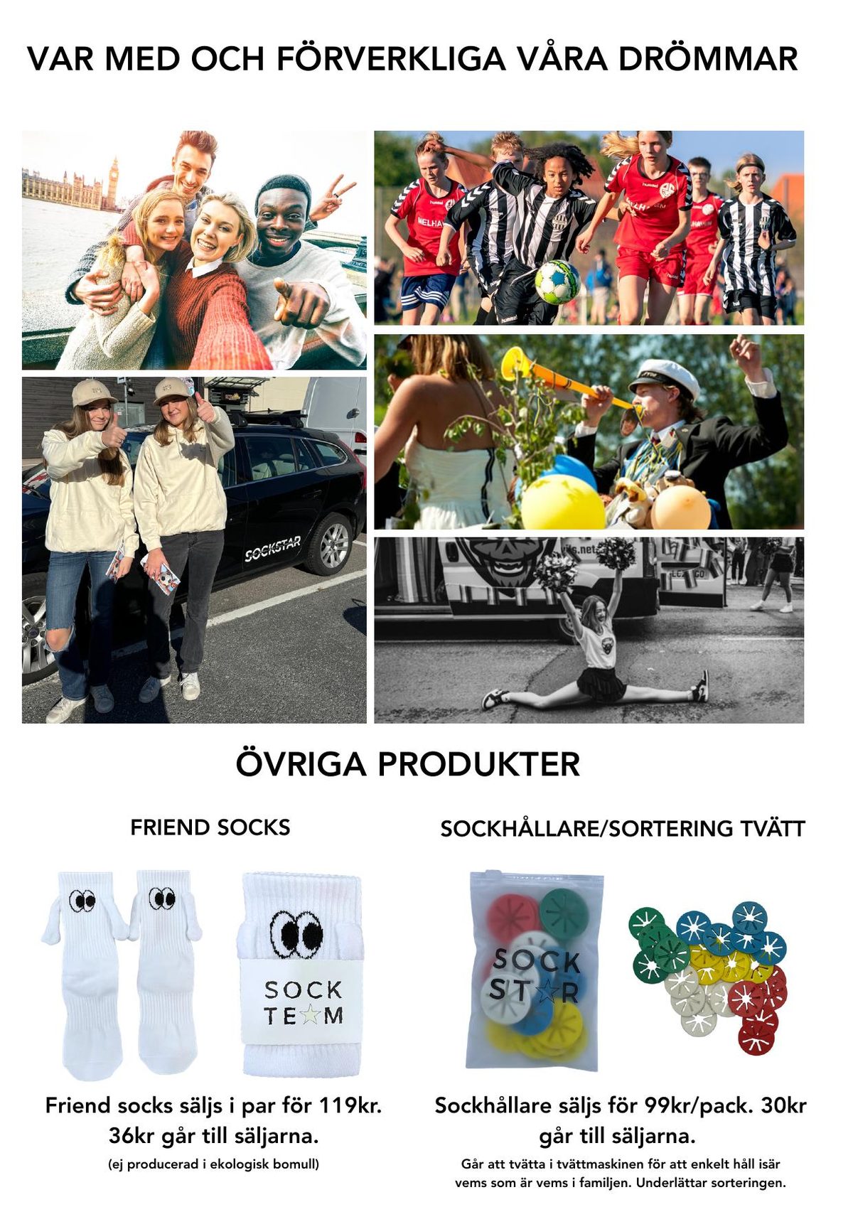 Uppslag ur säljkatalogen: Var med och förverkliga våra drömmar samt övriga produkter som friend socks och sockhållare